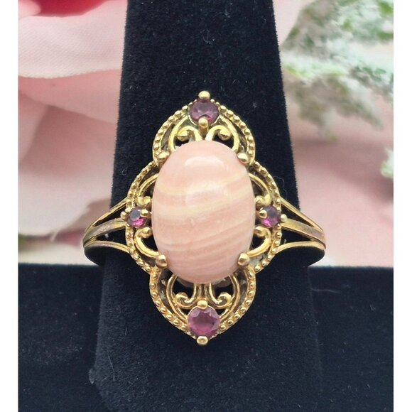 Karis STS Gold Tone Cocktail Ring Pink Center Large Size 11.5 Open Works Purple - Picture 5 of 9
